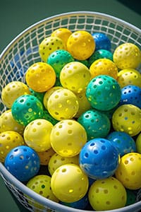Pickleball Bälle Ausrüstung Guide – verschiedene Indoor- und Outdoor-Bälle in Gelb, Blau und Grün